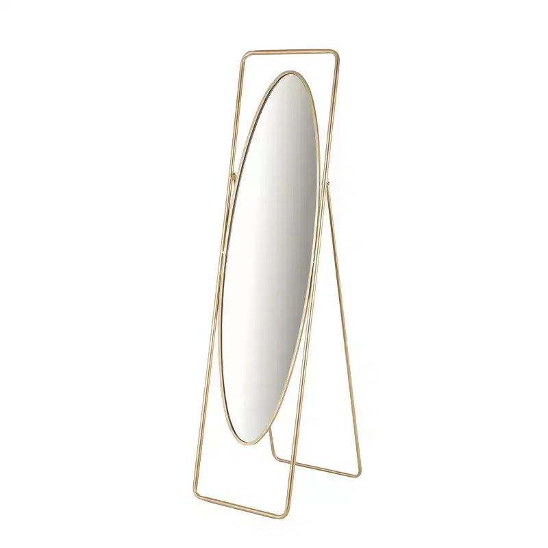 Miroir sur pied ovale géométrique en métal avec cadre rectangulaire