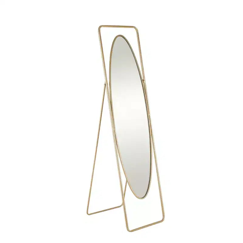 Miroir sur pied ovale géométrique en métal avec cadre rectangulaire