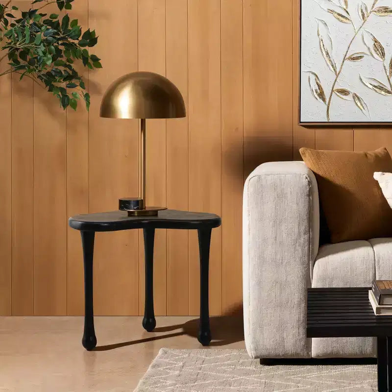 Table d'appoint en bois noir de forme irrégulière, 50 cm de haut, table d'appoint moderne et minimaliste en bois