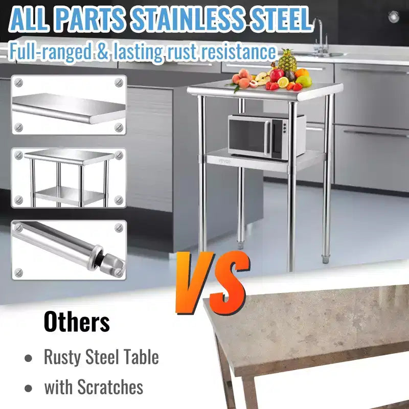 Table de préparation en acier inoxydable, capacité de charge lourde de 272 kg