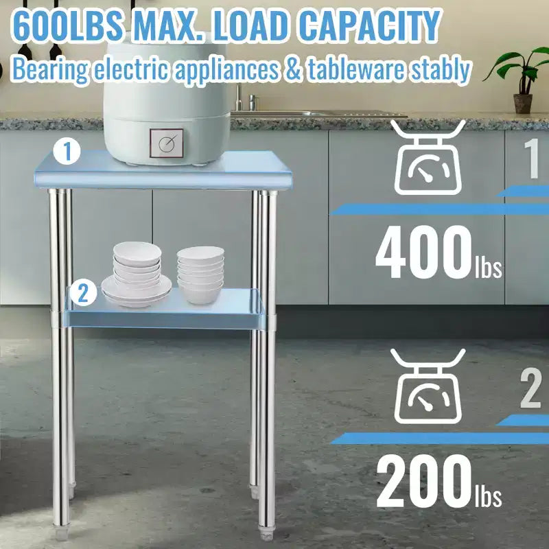 Table de préparation en acier inoxydable, capacité de charge lourde de 272 kg