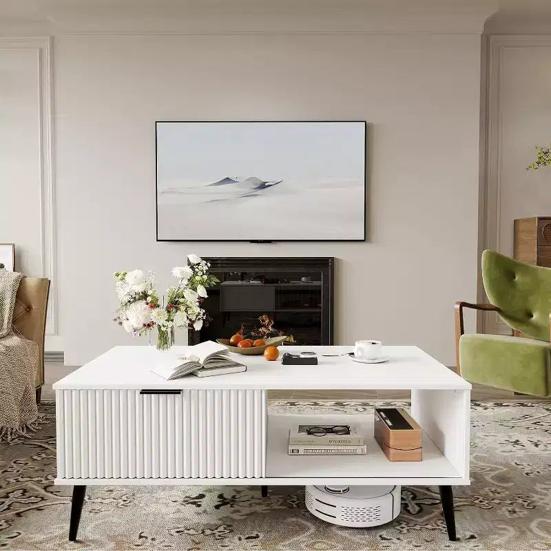 Table basse Mid-Century Modern avec porte coulissante