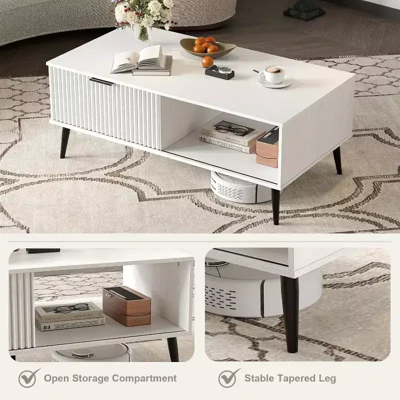 Table basse Mid-Century Modern avec porte coulissante