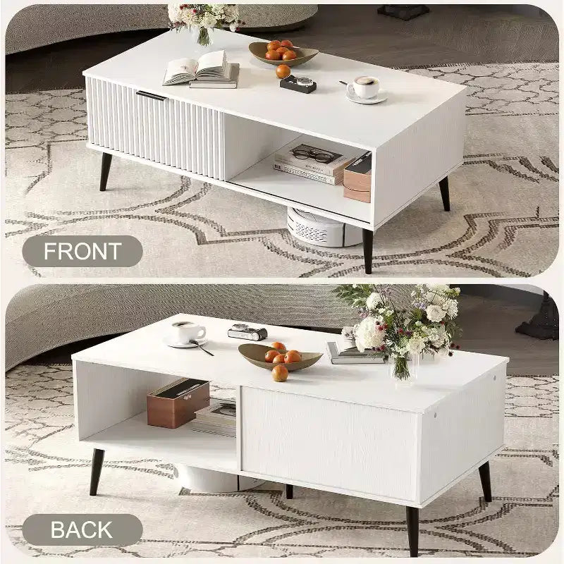 Table basse Mid-Century Modern avec porte coulissante