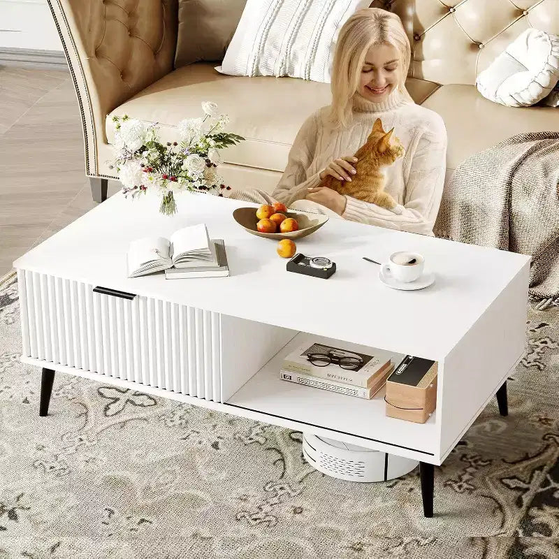 Table basse Mid-Century Modern avec porte coulissante