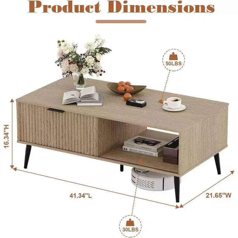 Table basse Mid-Century Modern avec porte coulissante