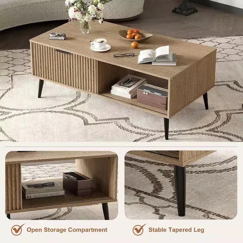 Table basse Mid-Century Modern avec porte coulissante