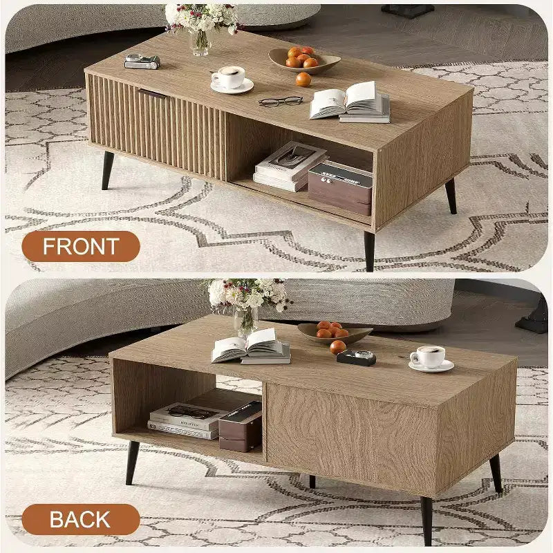 Table basse Mid-Century Modern avec porte coulissante