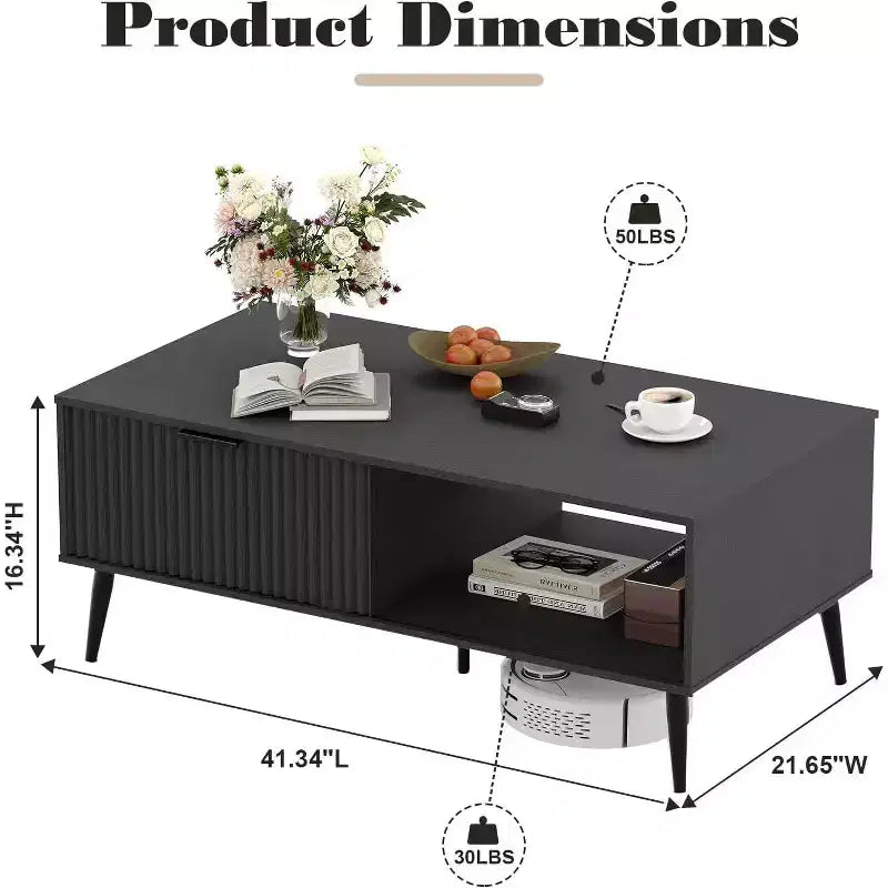 Table basse Mid-Century Modern avec porte coulissante