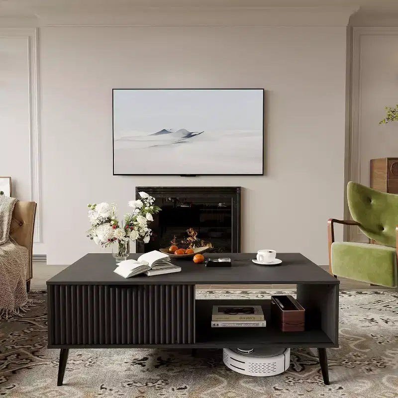 Table basse Mid-Century Modern avec porte coulissante