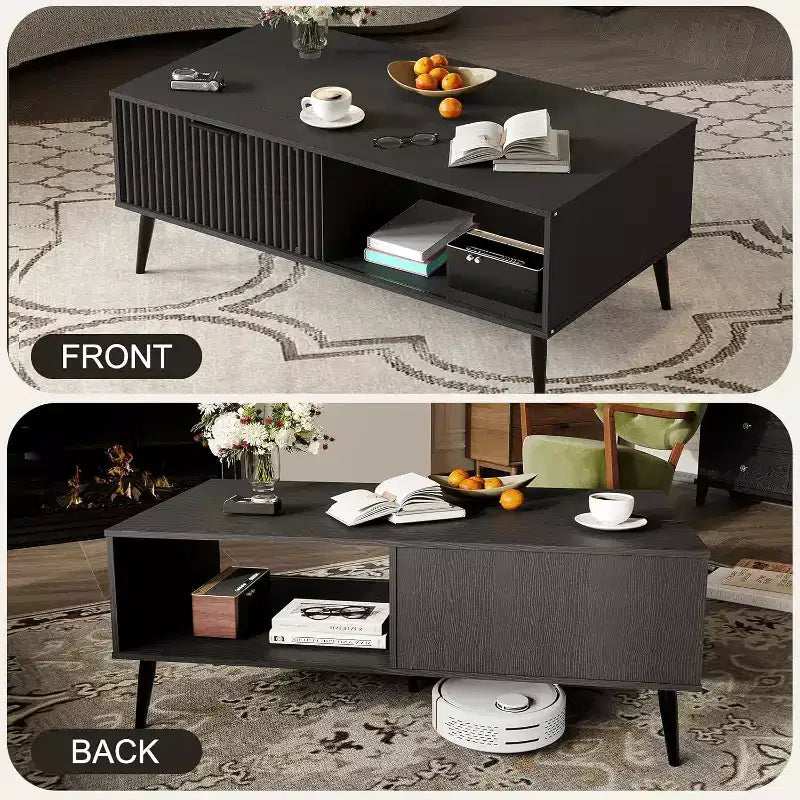 Table basse Mid-Century Modern avec porte coulissante