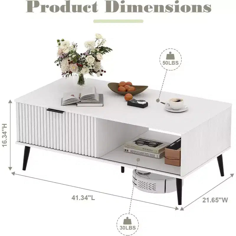 Table basse Mid-Century Modern avec porte coulissante