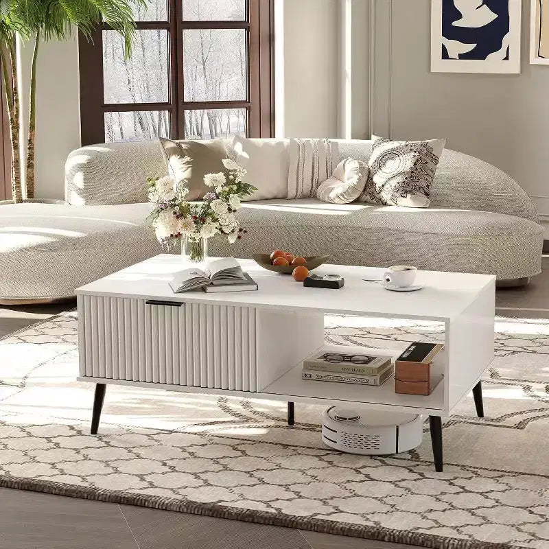 Table basse Mid-Century Modern avec porte coulissante