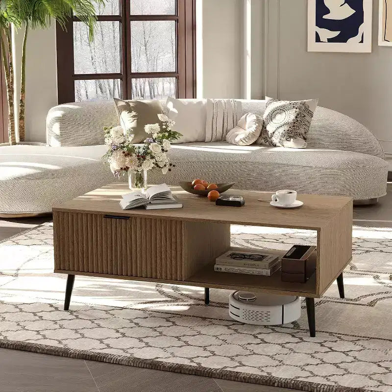 Table basse Mid-Century Modern avec porte coulissante