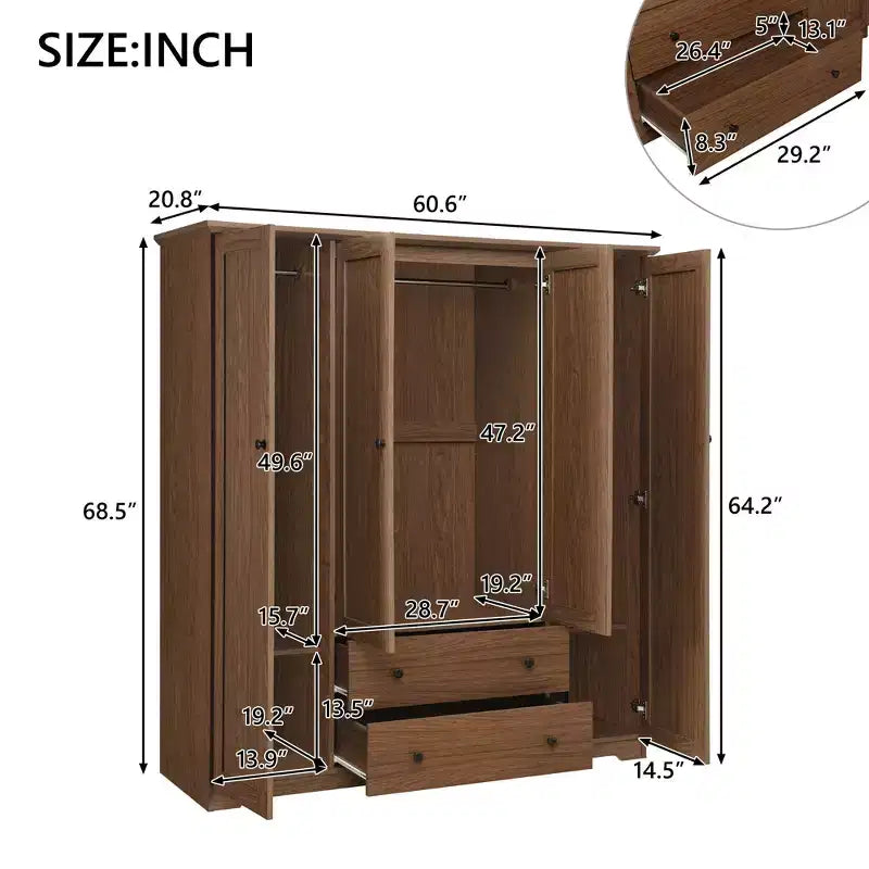 Armoire à 4 portes avec 2 tiroirs