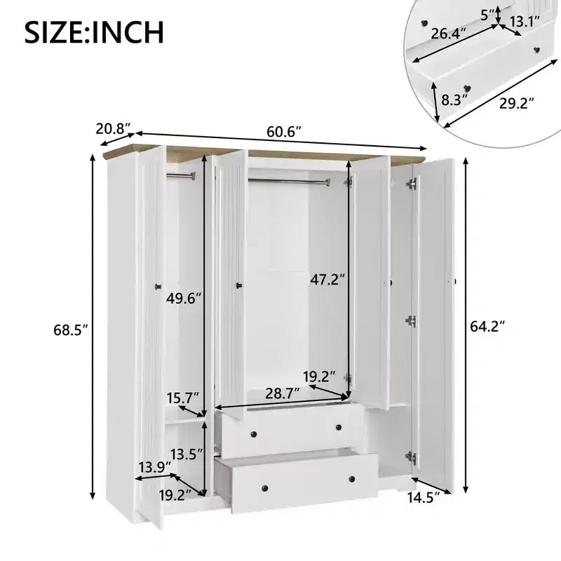 Armoire à 4 portes avec 2 tiroirs