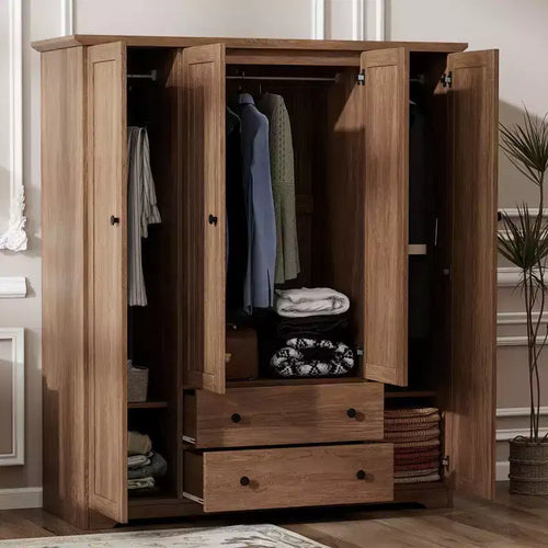 Whisen 4 Door Wardrobe Armoire Closet with 2 Drawers