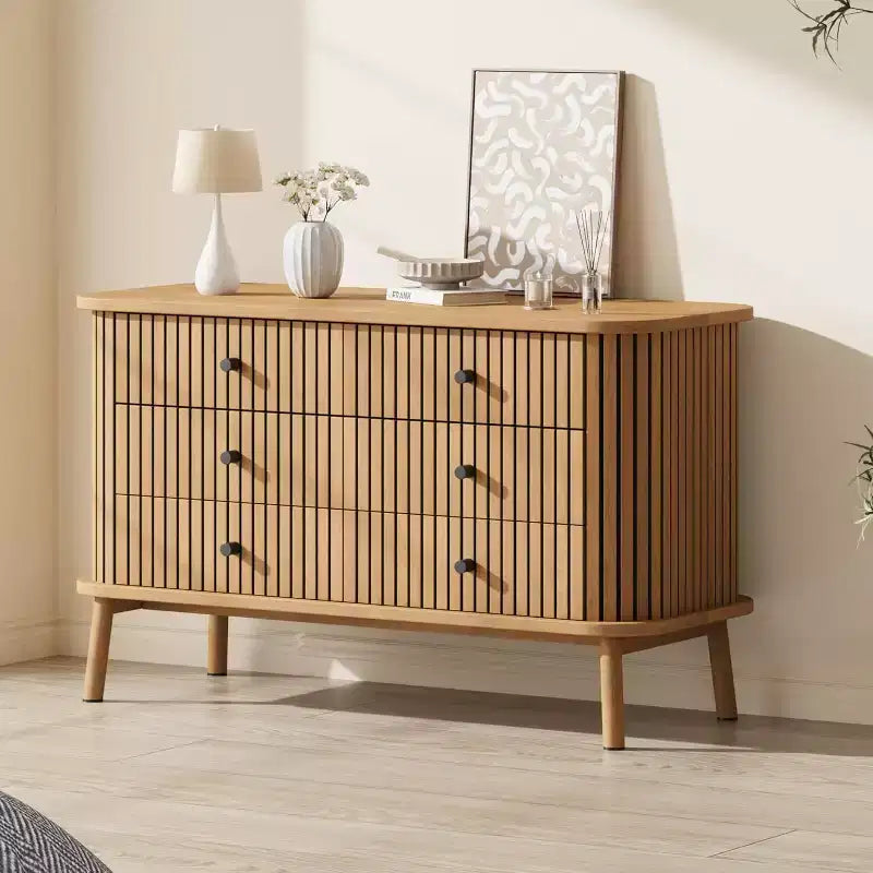 Garvee 47-Inch Small 6-Drawer Dresser with Metal Legs, Oak Wood Grain Farmhouse Style for Bedroom Nursery Apartment