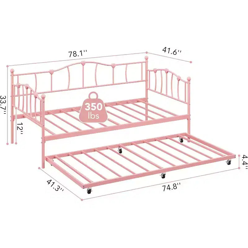 Cadre de lit de repos métallique double avec lit gigogne, lit de repos double