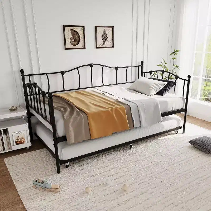 Cadre de lit de repos métallique double avec lit gigogne, lit de repos double