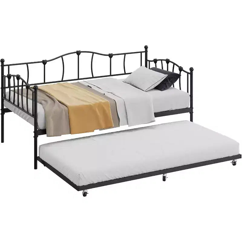 Cadre de lit de repos métallique double avec lit gigogne, lit de repos double