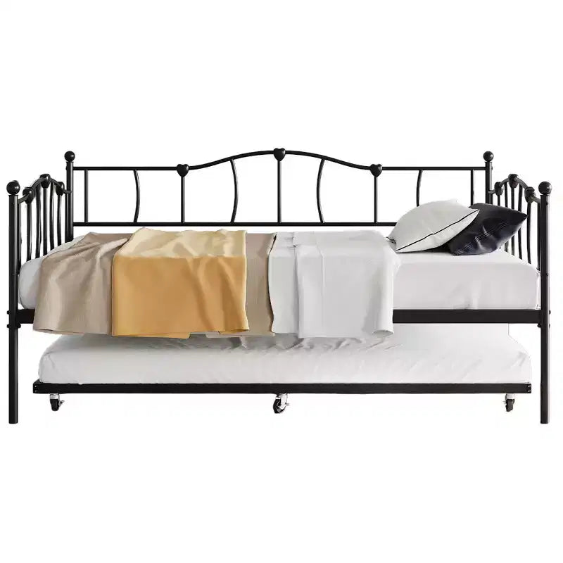 Cadre de lit de repos métallique double avec lit gigogne, lit de repos double
