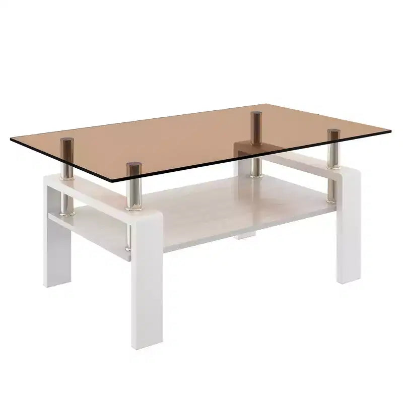 Table basse rectangulaire, plateau en verre trempé avec couche MDF