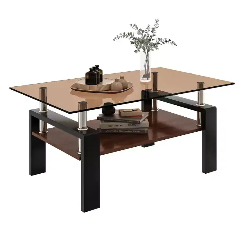 Table basse rectangulaire, plateau en verre trempé avec couche MDF