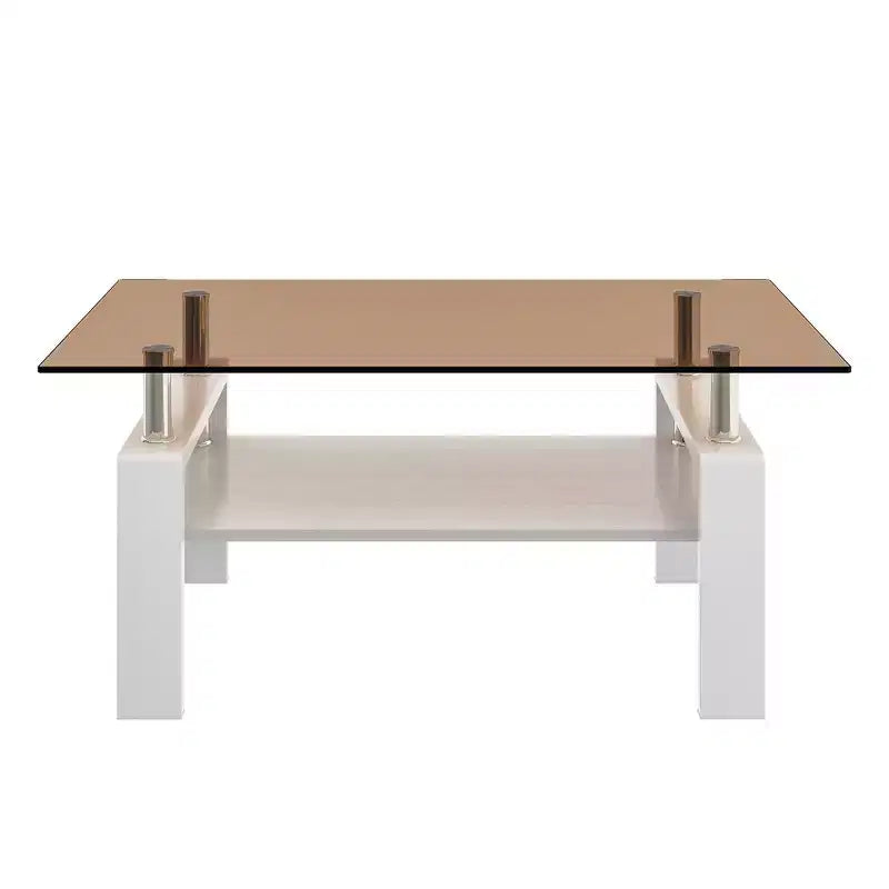 Table basse rectangulaire, plateau en verre trempé avec couche MDF