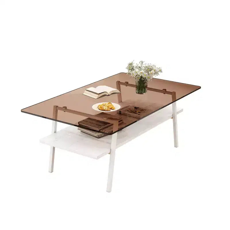 Table basse rectangulaire, plateau en verre trempé avec