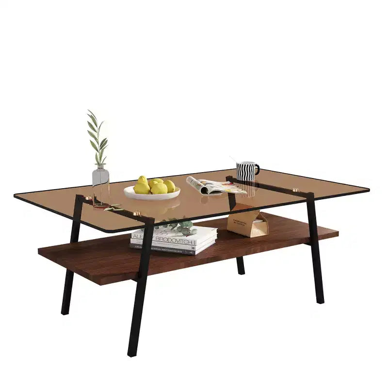 Table basse rectangulaire, plateau en verre trempé avec