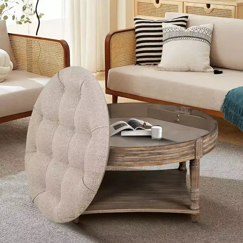 Table basse ronde pouf étanche avec design capitonné