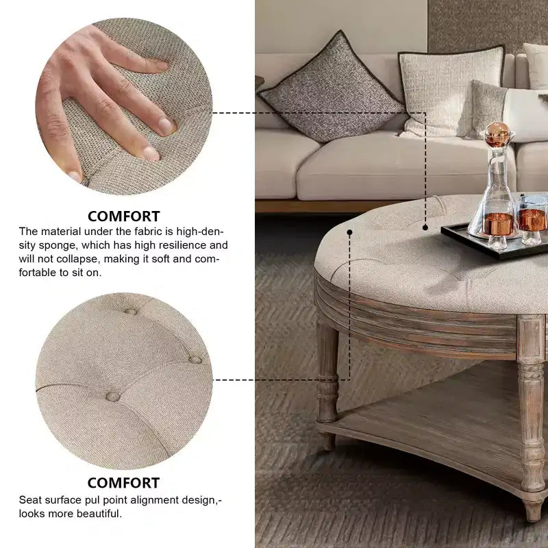 Table basse ronde pouf étanche avec design capitonné