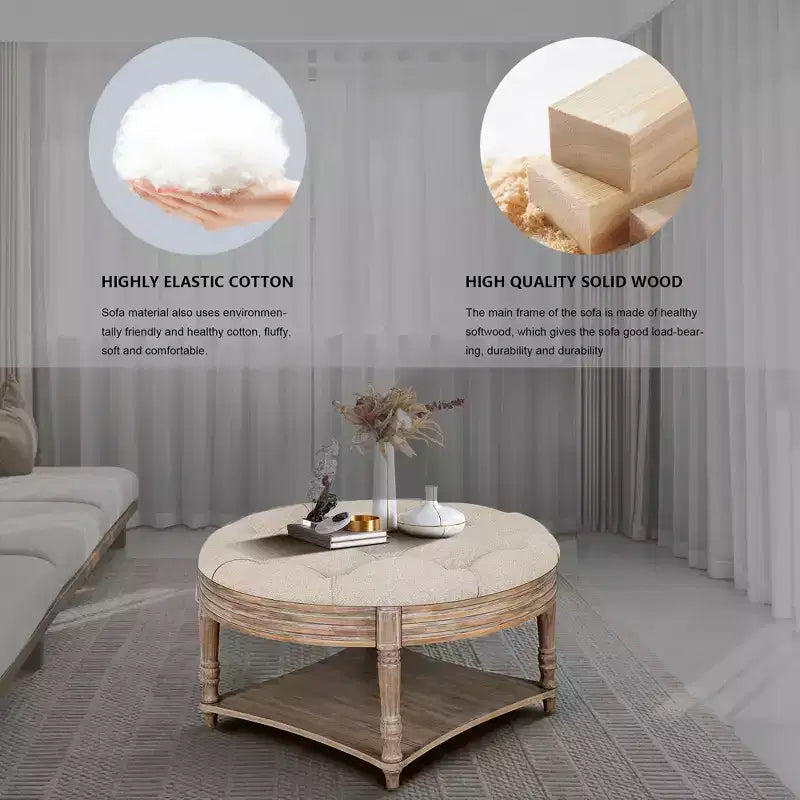 Table basse ronde pouf étanche avec design capitonné