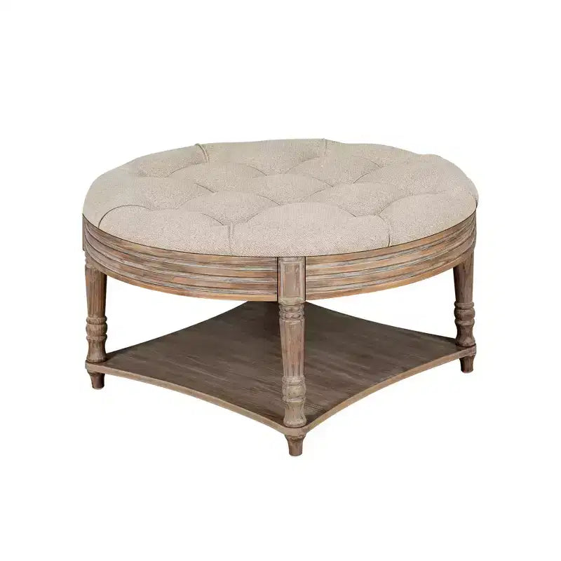 Table basse ronde pouf étanche avec design capitonné