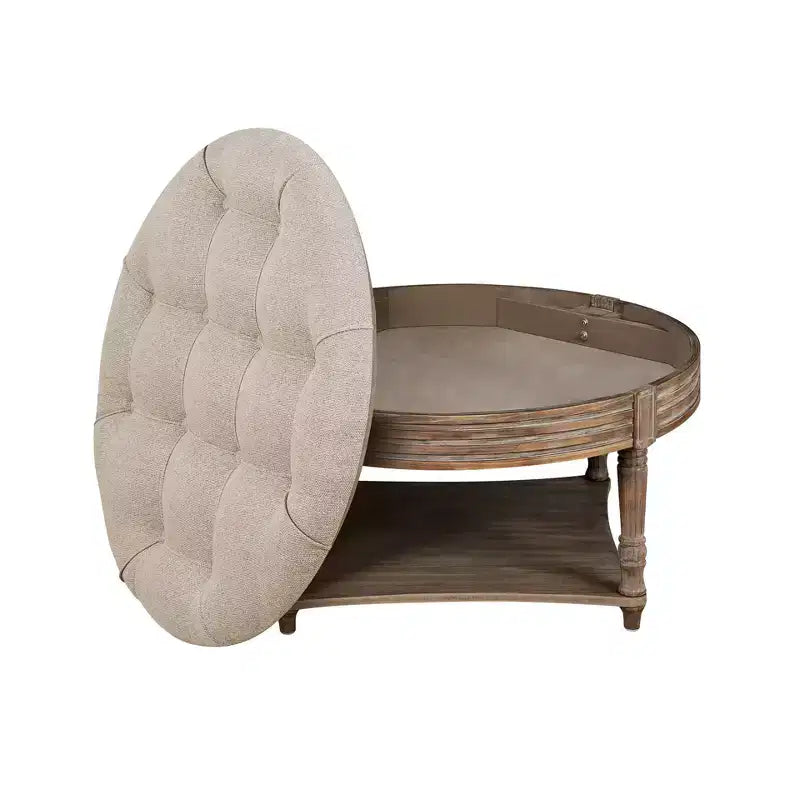 Table basse ronde pouf étanche avec design capitonné