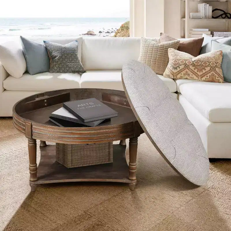 Table basse ronde pouf étanche avec design capitonné