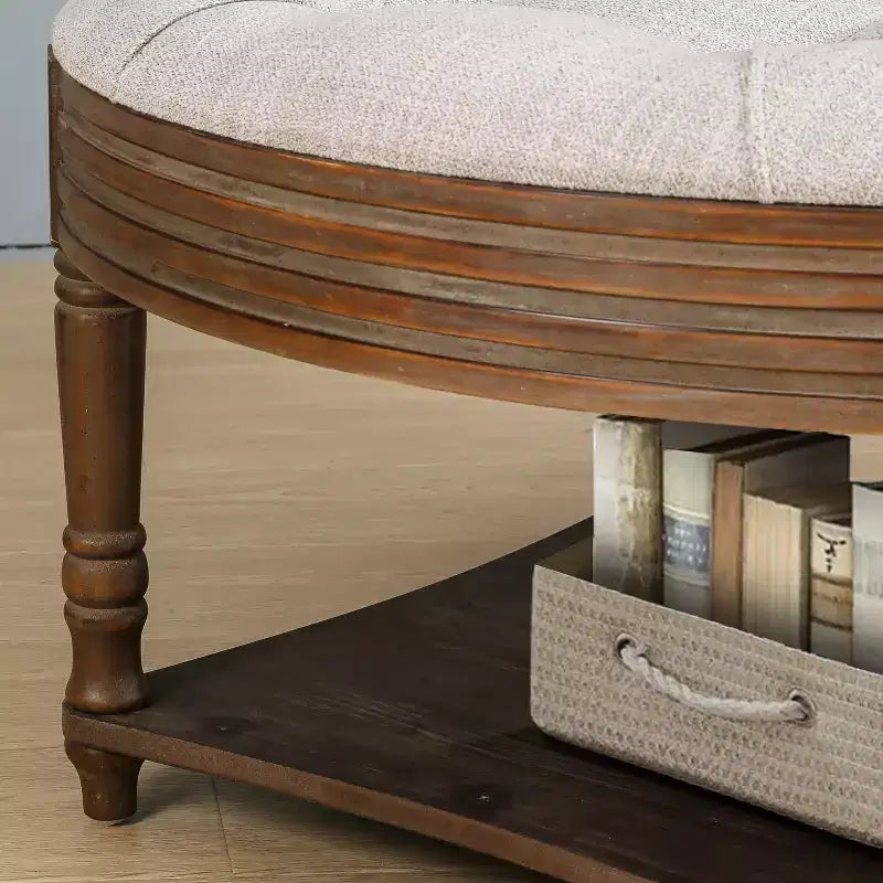 Table basse ronde pouf étanche avec design capitonné