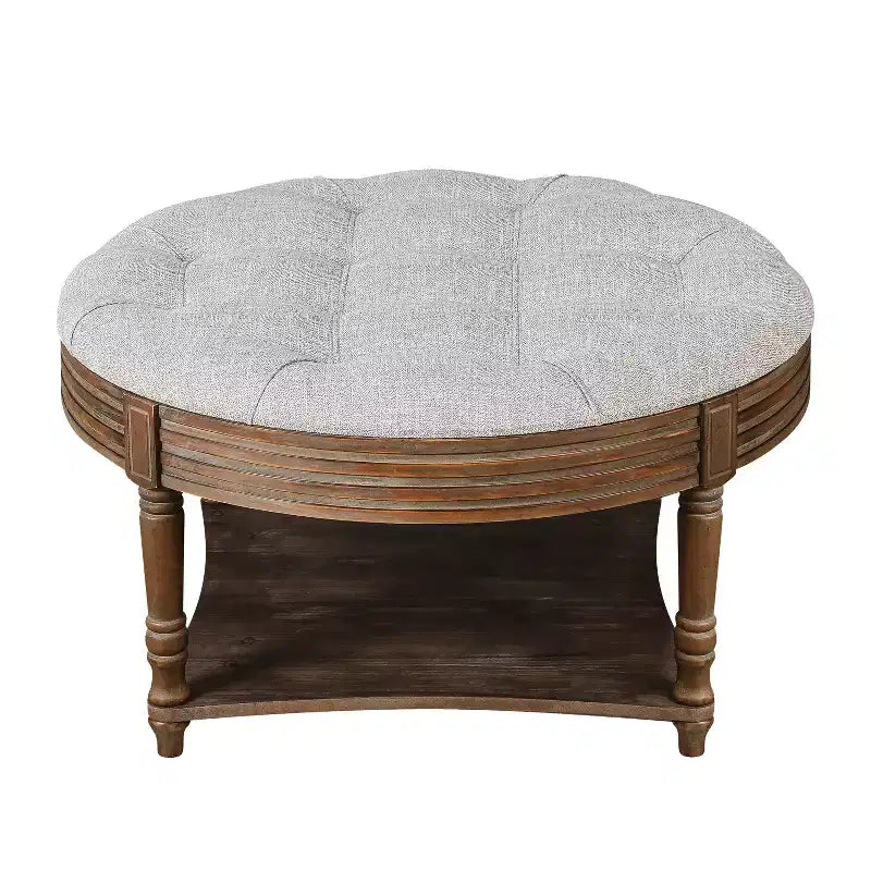 Table basse ronde pouf étanche avec design capitonné