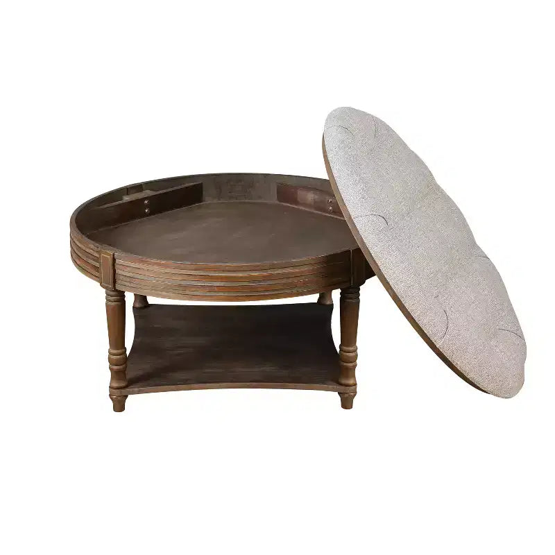 Table basse ronde pouf étanche avec design capitonné