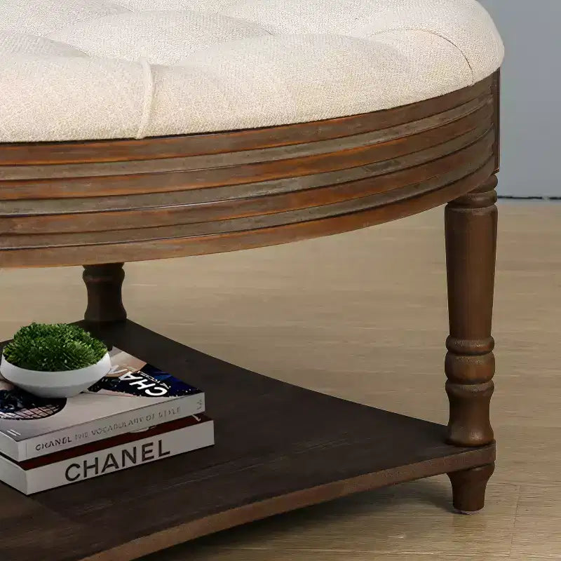 Table basse ronde pouf étanche avec design capitonné