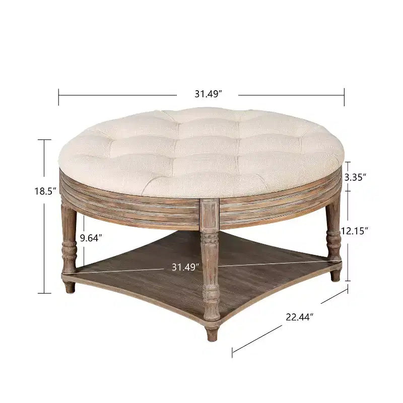 Table basse ronde pouf étanche avec design capitonné