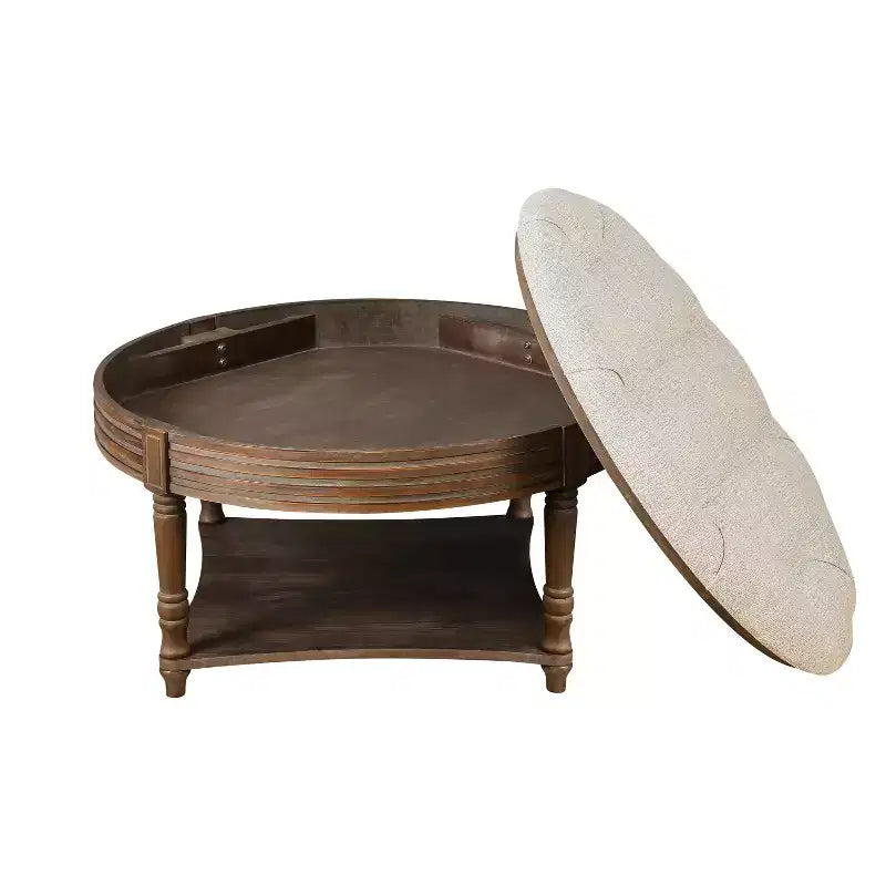 Table basse ronde pouf étanche avec design capitonné