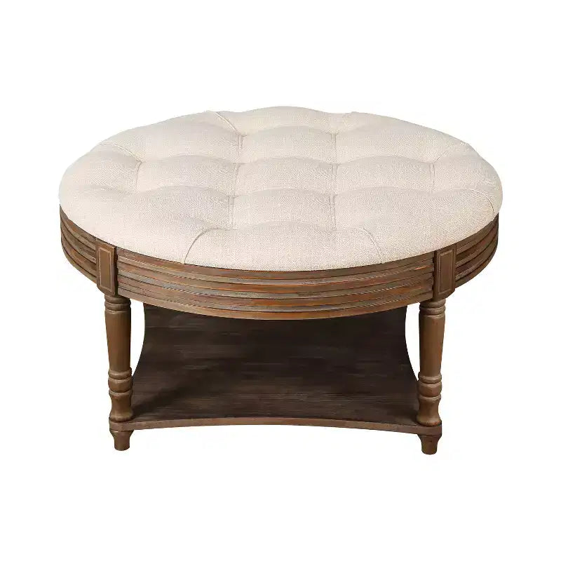 Table basse ronde pouf étanche avec design capitonné