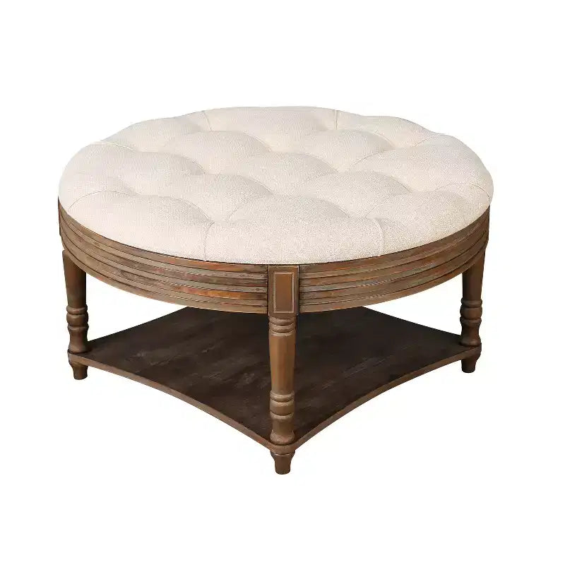 Table basse ronde pouf étanche avec design capitonné