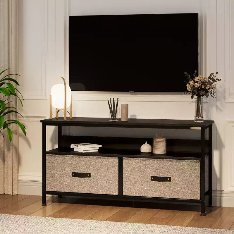 Meuble TV commode avec tiroirs et étagères, meuble de divertissement