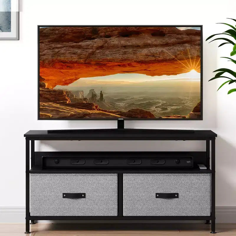 Meuble TV commode avec tiroirs et étagères, meuble de divertissement