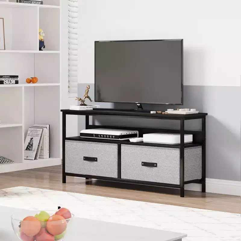 Meuble TV commode avec tiroirs et étagères, meuble de divertissement