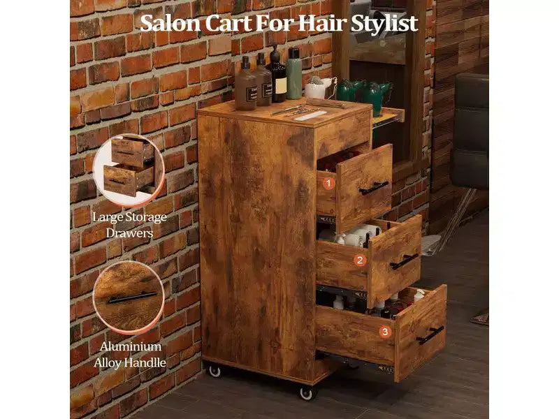 Chariot de salon en bois rustique marron