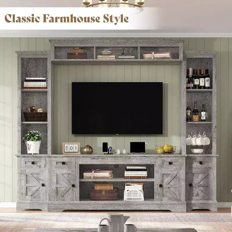 Meuble TV mural de style rustique avec étagères intégrées